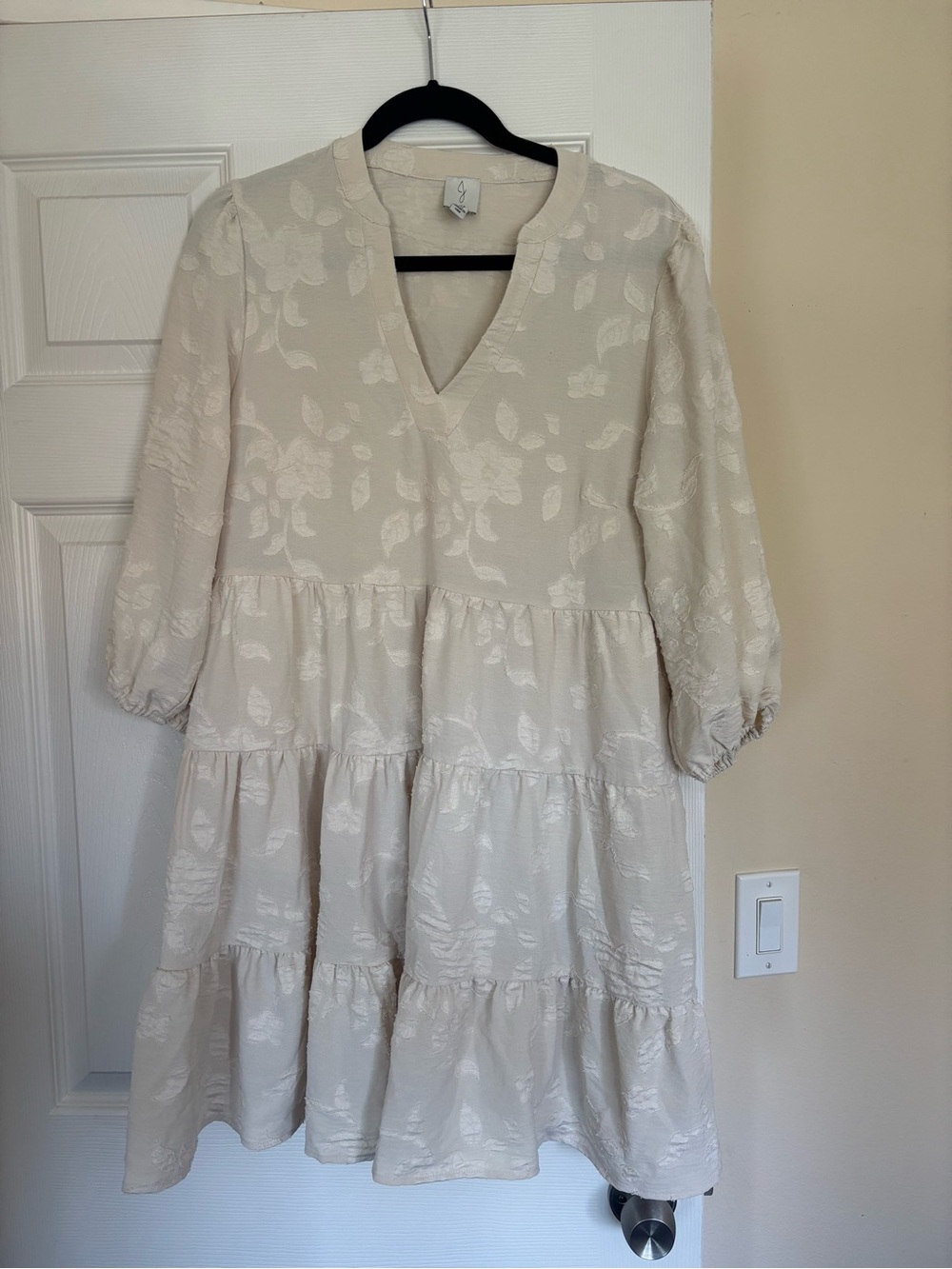 Joie Cream Textured Dress with Subtle Jacquard